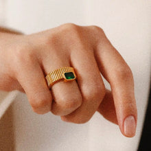 Load image into Gallery viewer, Ribbed Green CZ Ring
