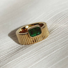 Load image into Gallery viewer, Ribbed Green CZ Ring
