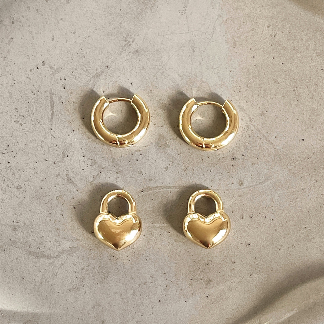 Chunky Heart Lock Huggie Hoops